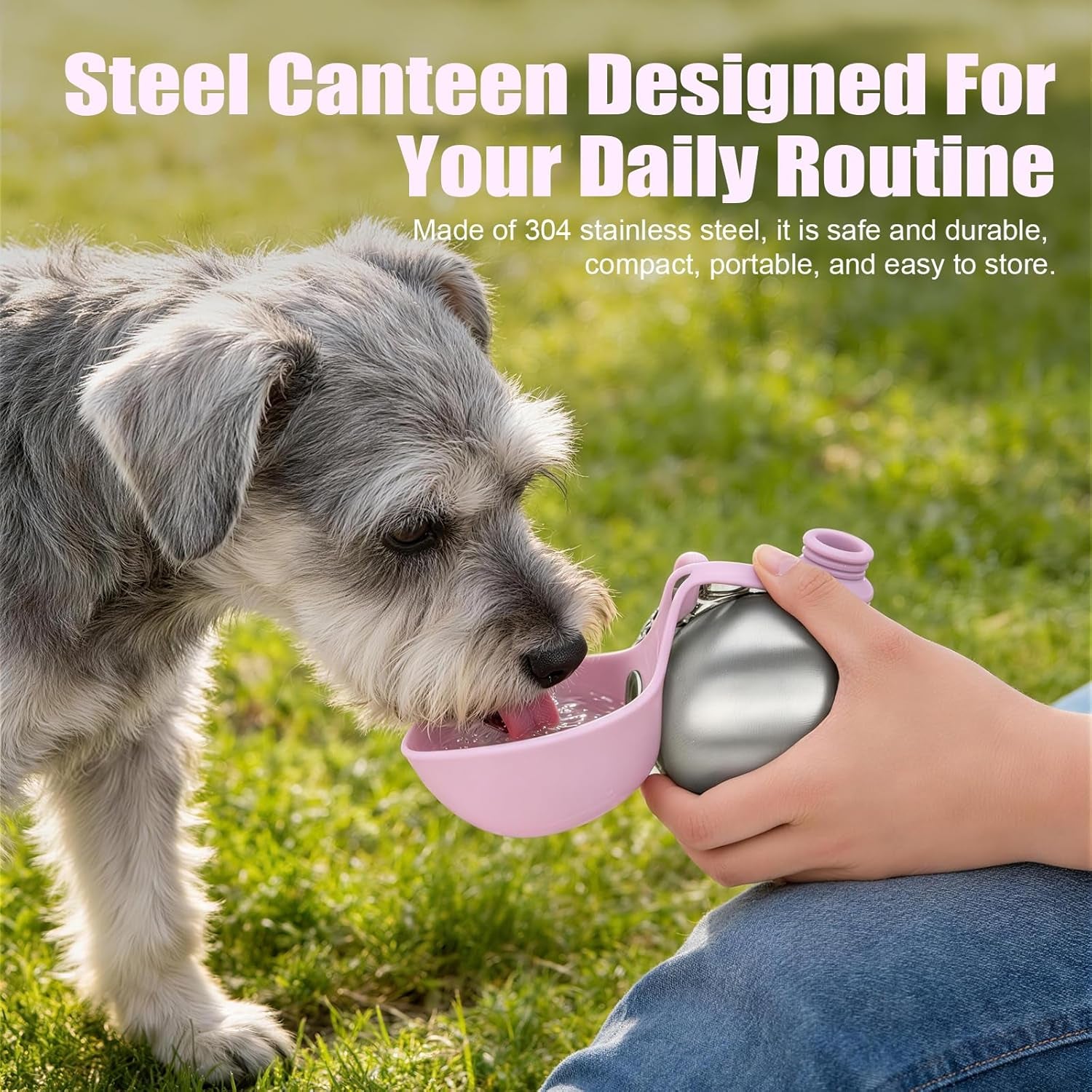 Ultimate Portable Dog Water Bottle – 10Oz Stainless Steel Travel Dispenser with No-Spill Bowl for Hiking and Walks