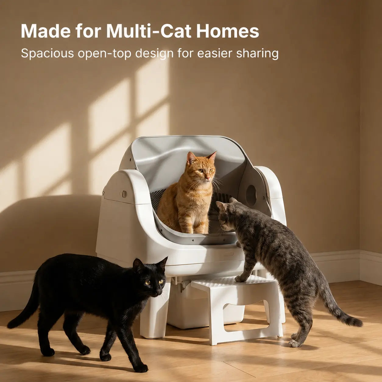 Petpivot Autoscooper 12 Lite Open Top Self Cleaning Cat Litter Box, Automatic Litter Box with 7 Pairs of Safety Sensors, Anti-Pinch Protection, Easy Access Step for Senior Cats