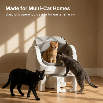 Petpivot Autoscooper 12 Lite Open Top Self Cleaning Cat Litter Box, Automatic Litter Box with 7 Pairs of Safety Sensors, Anti-Pinch Protection, Easy Access Step for Senior Cats