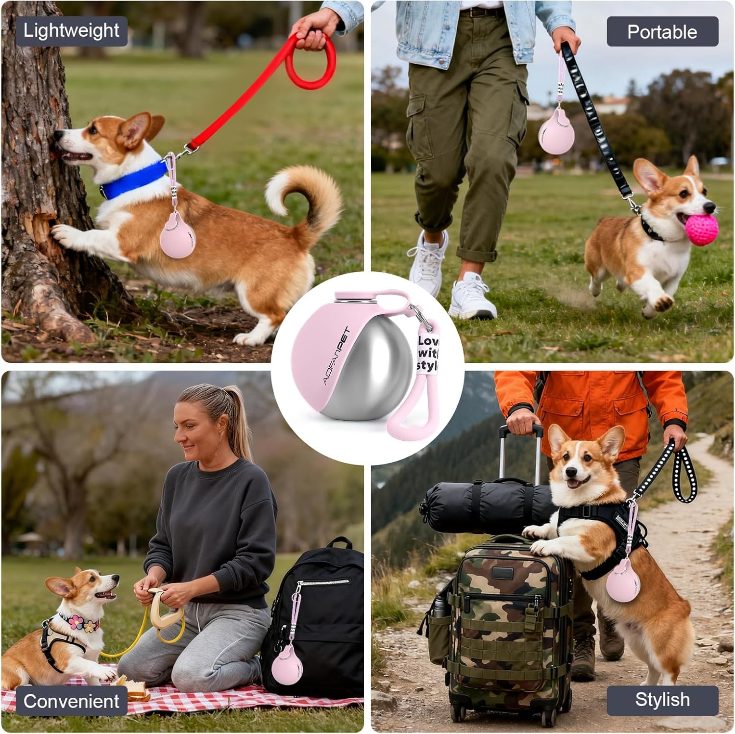 Ultimate Portable Dog Water Bottle – 10Oz Stainless Steel Travel Dispenser with No-Spill Bowl for Hiking and Walks