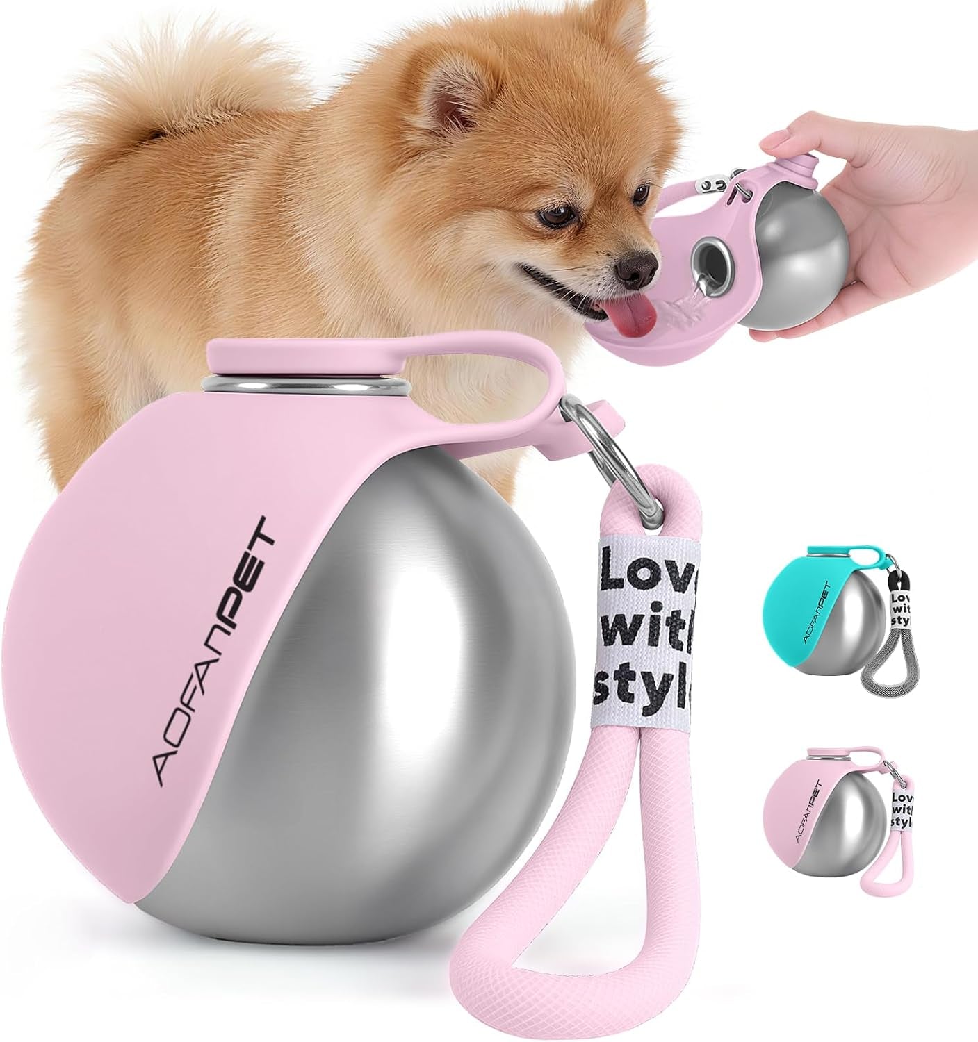 Ultimate Portable Dog Water Bottle – 10Oz Stainless Steel Travel Dispenser with No-Spill Bowl for Hiking and Walks