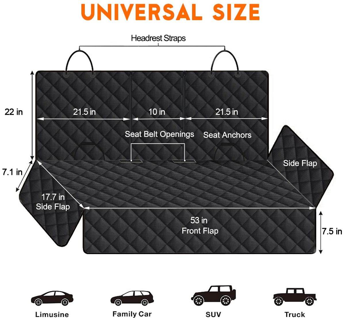 Premium Waterproof Dog Car Seat Cover - Non-Slip Rear Seat Protector for Pets, Compatible with Most Cars, SUVs, and Trucks - Black