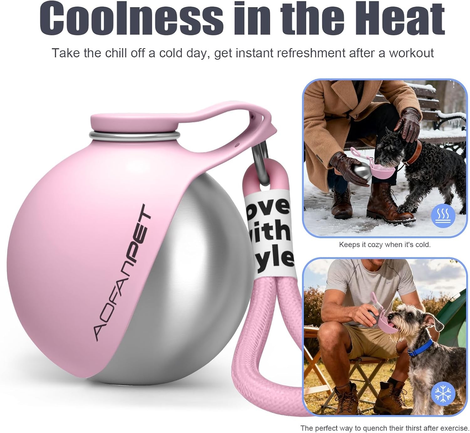 Ultimate Portable Dog Water Bottle – 10Oz Stainless Steel Travel Dispenser with No-Spill Bowl for Hiking and Walks