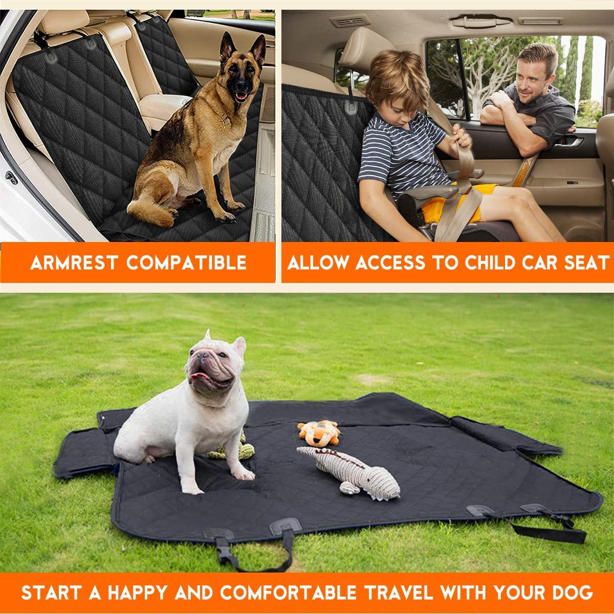 Premium Waterproof Dog Car Seat Cover - Non-Slip Rear Seat Protector for Pets, Compatible with Most Cars, SUVs, and Trucks - Black