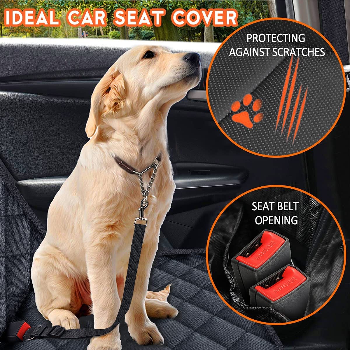 Premium Waterproof Dog Car Seat Cover - Non-Slip Rear Seat Protector for Pets, Compatible with Most Cars, SUVs, and Trucks - Black