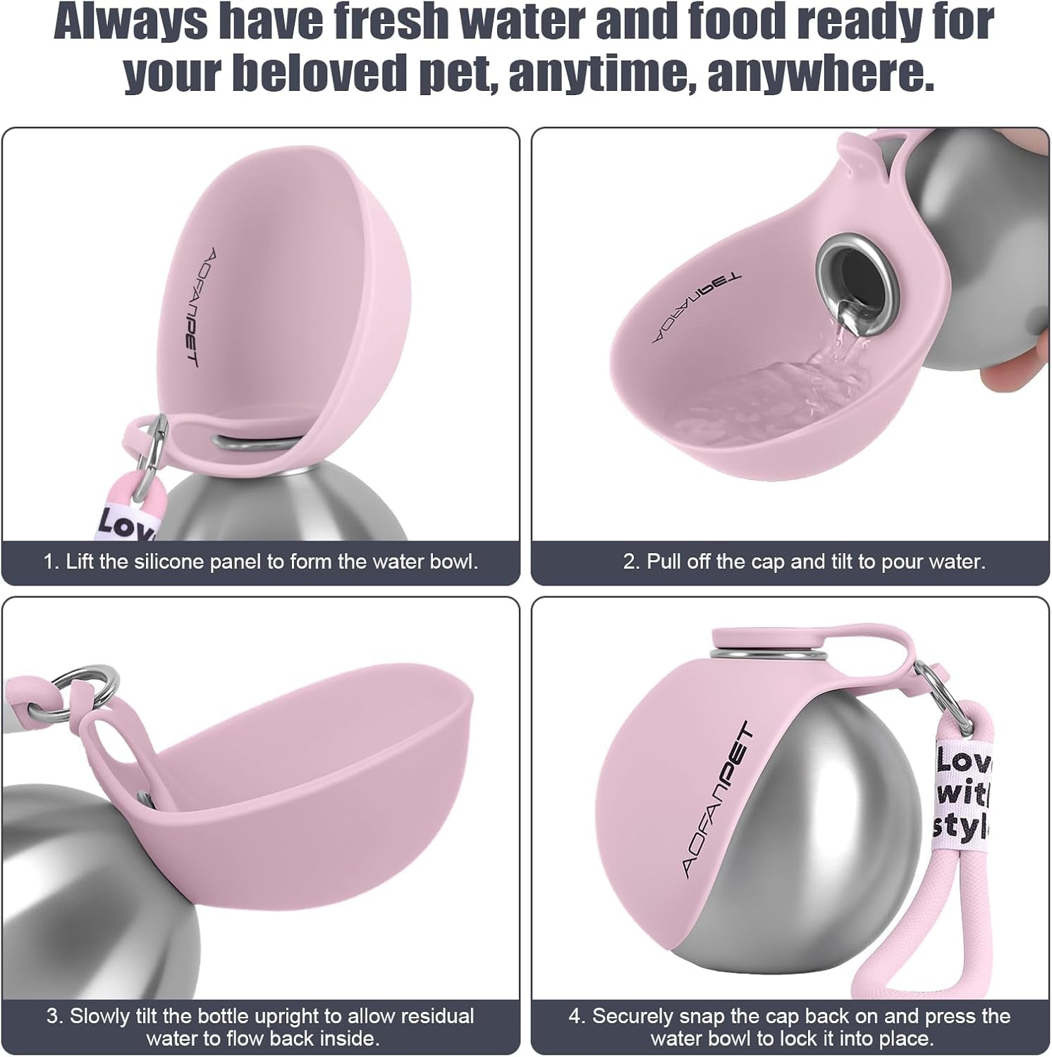 Ultimate Portable Dog Water Bottle – 10Oz Stainless Steel Travel Dispenser with No-Spill Bowl for Hiking and Walks