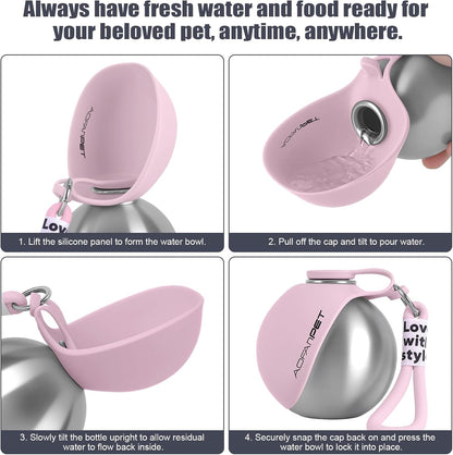 Ultimate Portable Dog Water Bottle – 10Oz Stainless Steel Travel Dispenser with No-Spill Bowl for Hiking and Walks
