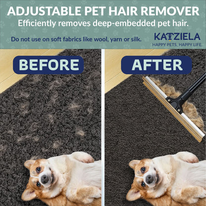 Katziela DuoSweep Broom – Dual-Sided Pet Hair Remover with Metal & Rubber Blade