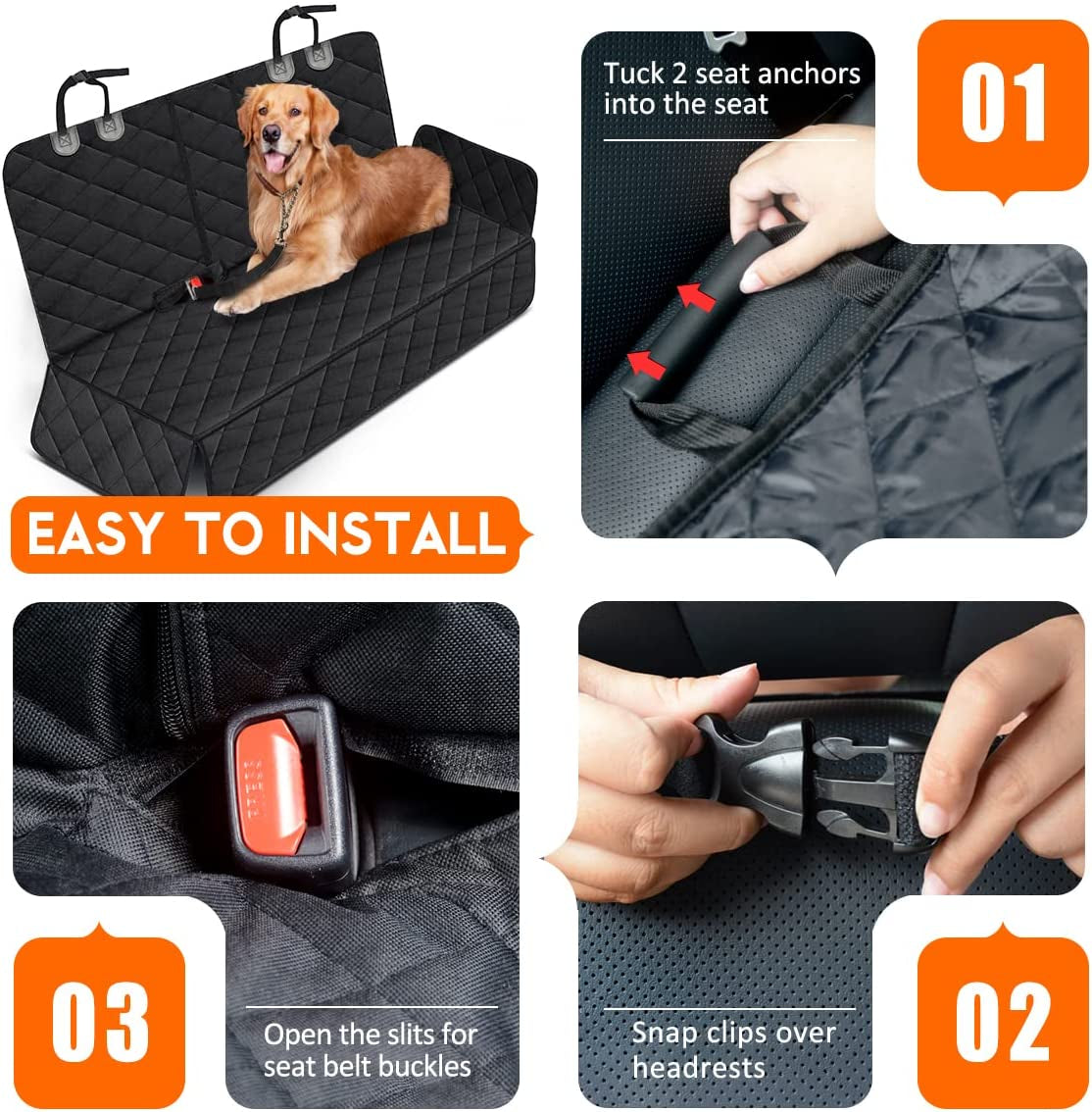 Premium Waterproof Dog Car Seat Cover - Non-Slip Rear Seat Protector for Pets, Compatible with Most Cars, SUVs, and Trucks - Black