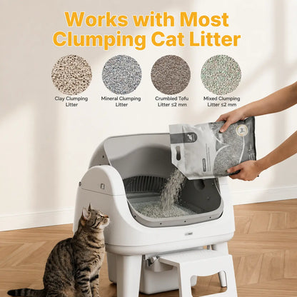 Petpivot Autoscooper 12 Lite Open Top Self Cleaning Cat Litter Box, Automatic Litter Box with 7 Pairs of Safety Sensors, Anti-Pinch Protection, Easy Access Step for Senior Cats